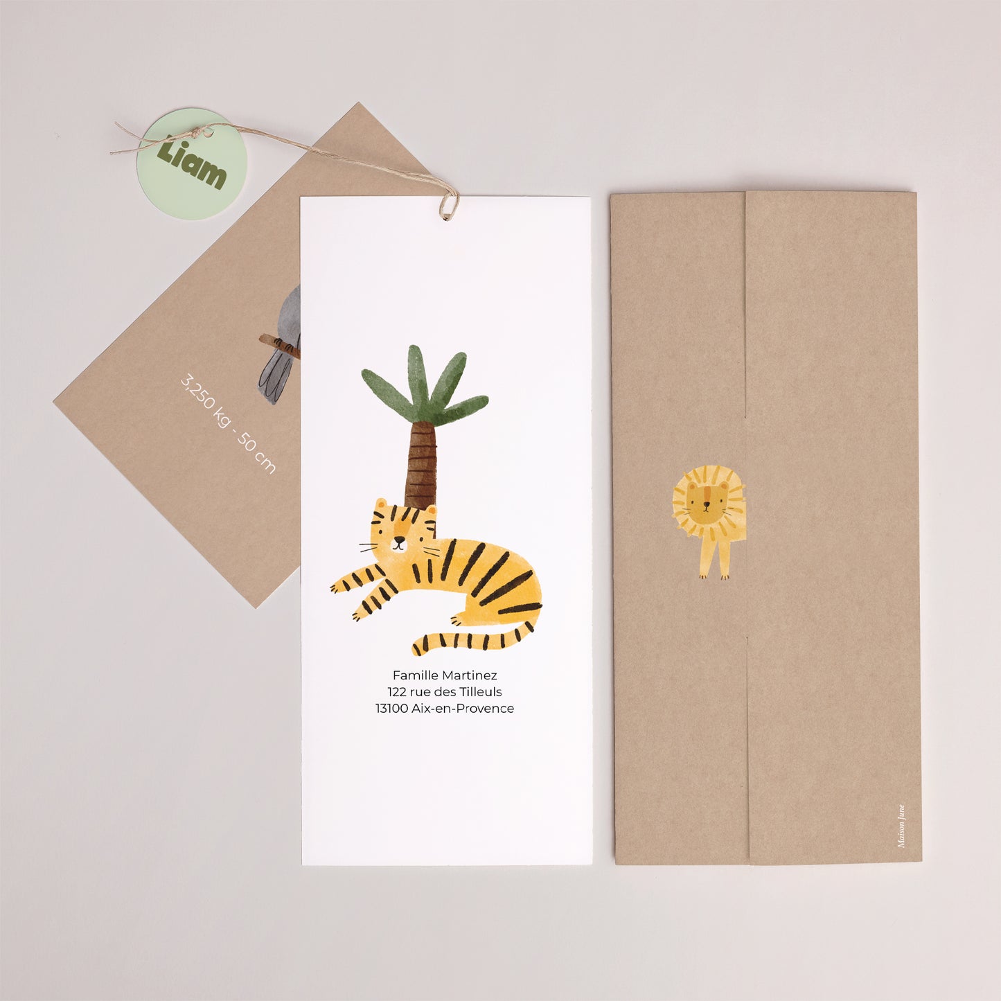 Faire-part Naissance Pochette portrait 2 cartes, étiquette Éveil Sauvage photo N° 4