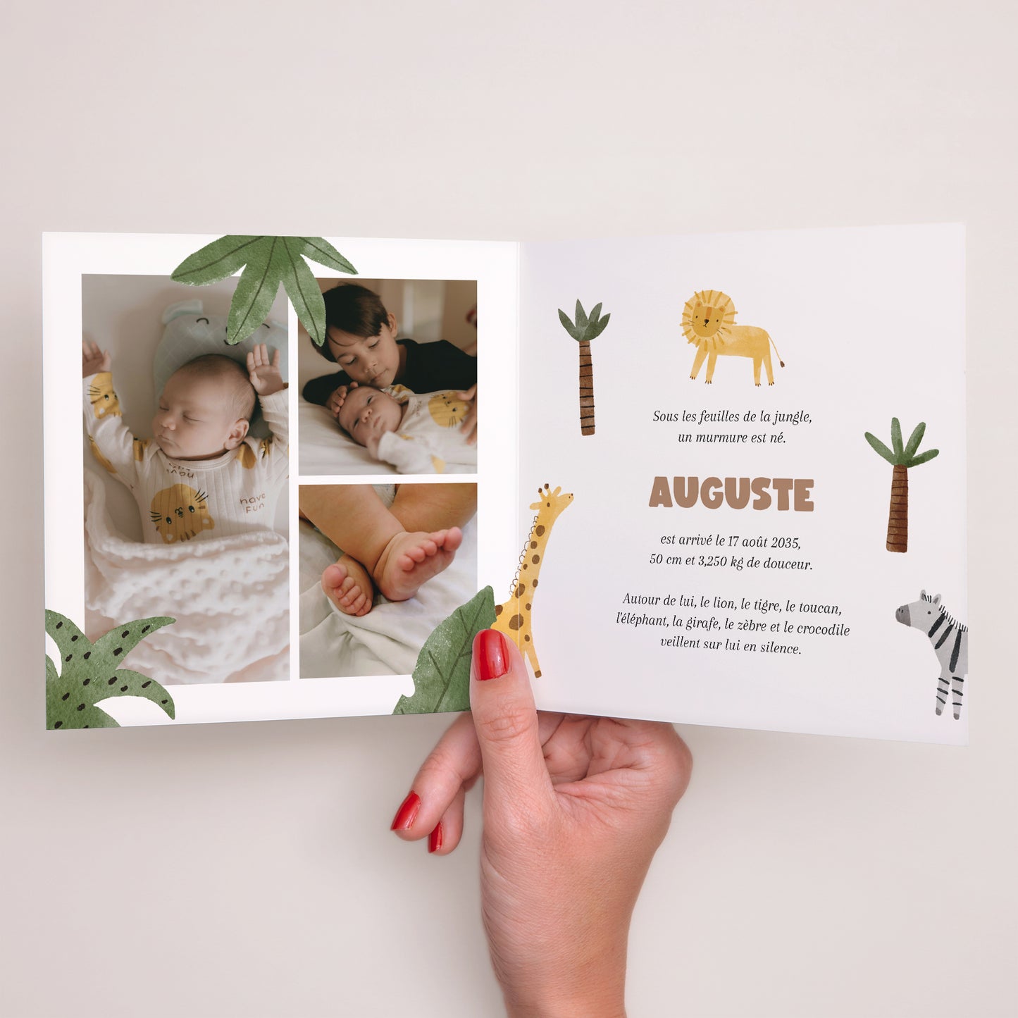 Faire-part Naissance Carré double volet La jungle s’éveille photo N° 2