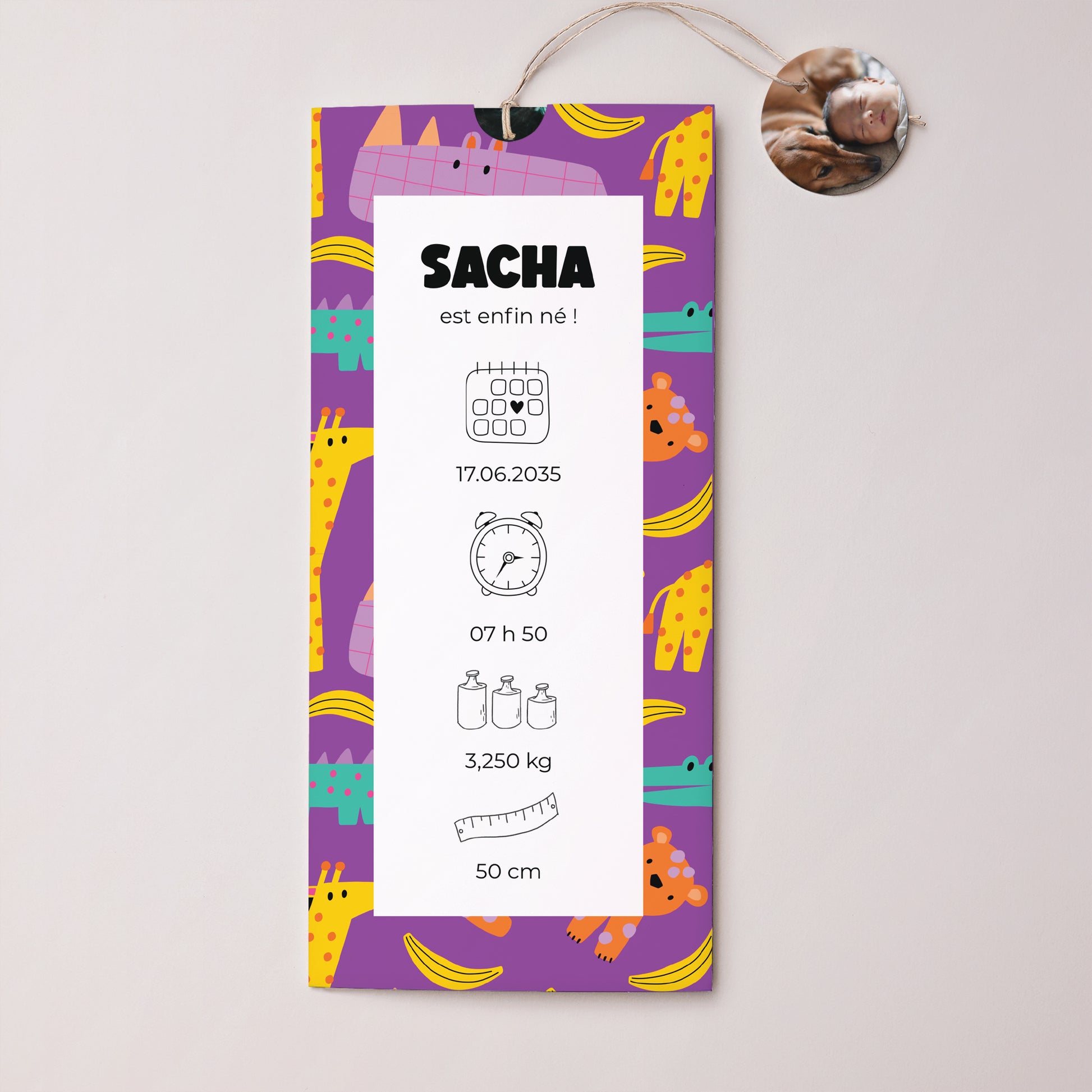 Faire-part Naissance Pochette portrait 2 cartes, étiquette Safari Pop photo N° 1