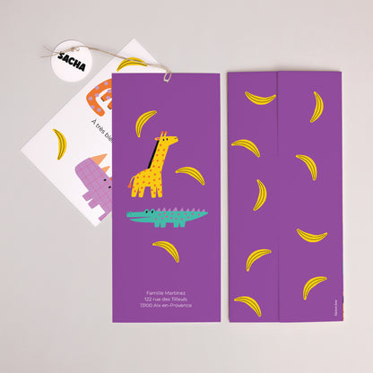 Faire-part Naissance Pochette portrait 2 cartes, étiquette Safari Pop photo N° 4