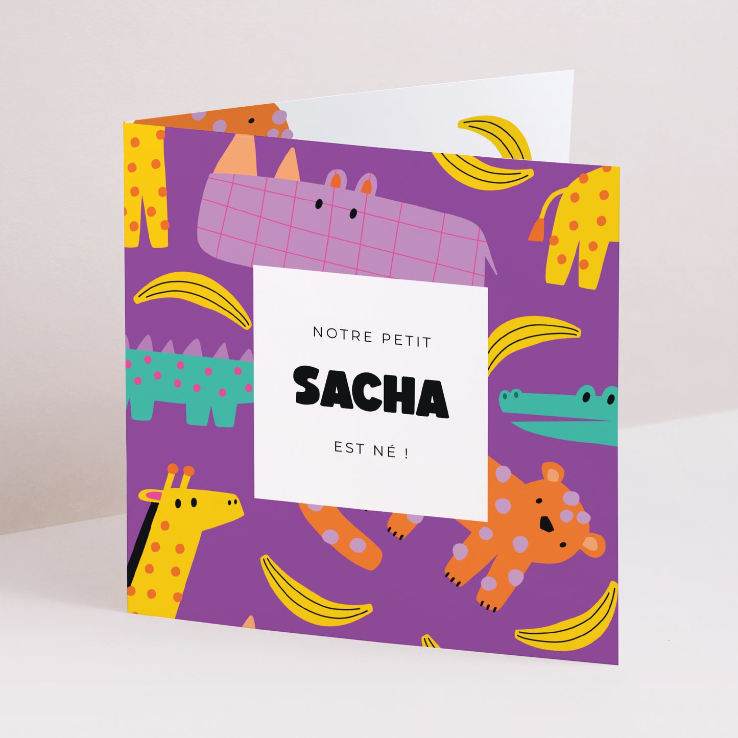 Faire-part Naissance Carré double volet Safari Pop photo N° 1