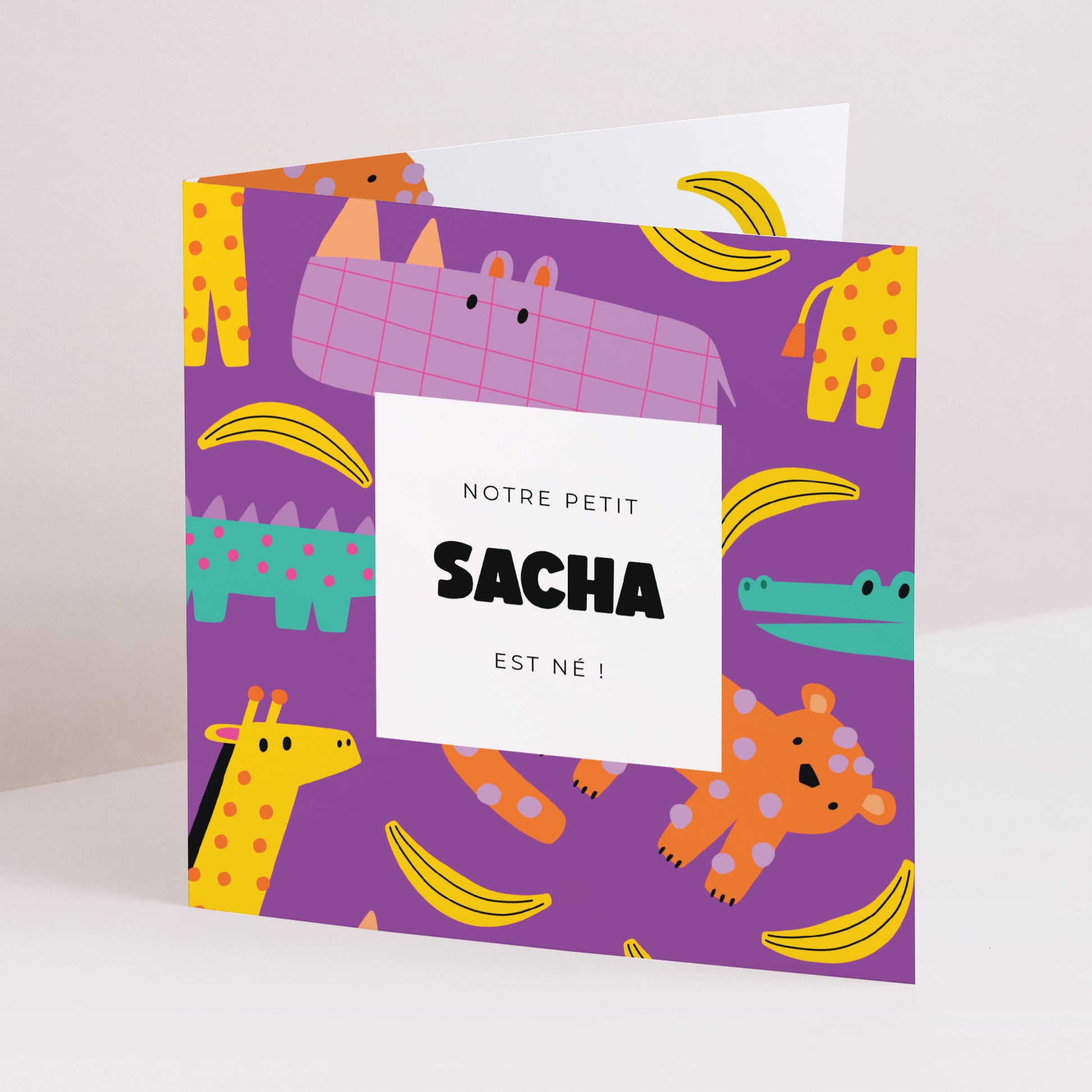 Faire-part Naissance Carré double volet Safari Pop photo N° 1