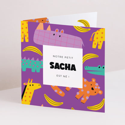 Faire-part Naissance Carré double volet Safari Pop photo N° 1