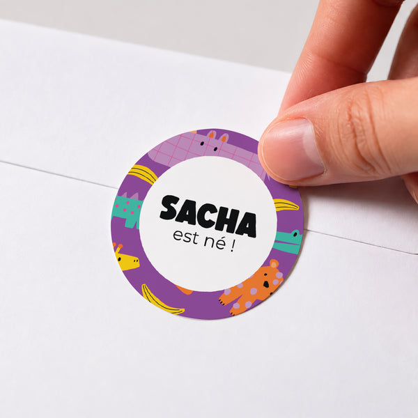 Sticker Naissance Rond Safari Pop photo