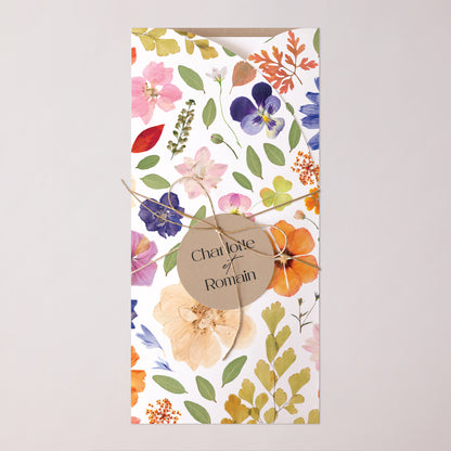 Faire-part Mariage Pochette, 2 cartes, étiquette ronde Herbier d’Amour photo N° 1