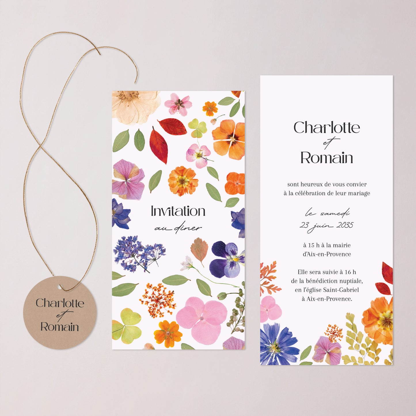 Faire-part Mariage Pochette, 2 cartes, étiquette ronde Herbier d’Amour photo N° 3