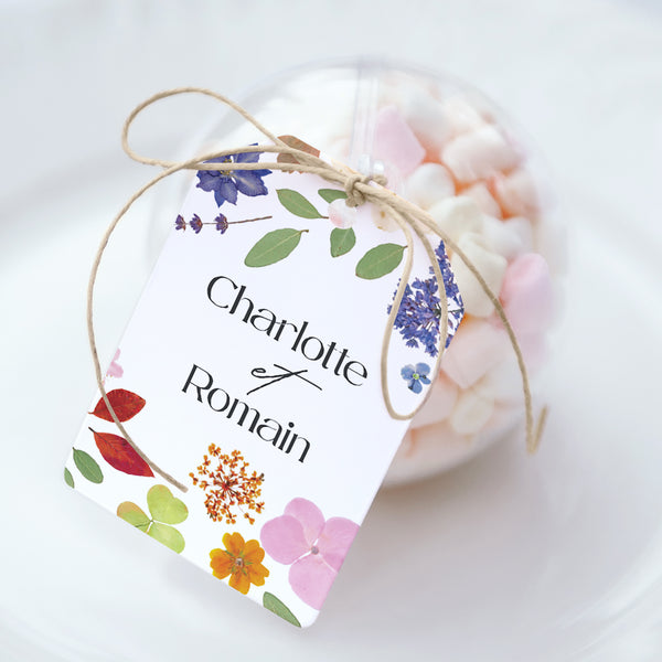 Boîte à dragées Mariage boule avec étiquette fanion Herbier d’Amour photo