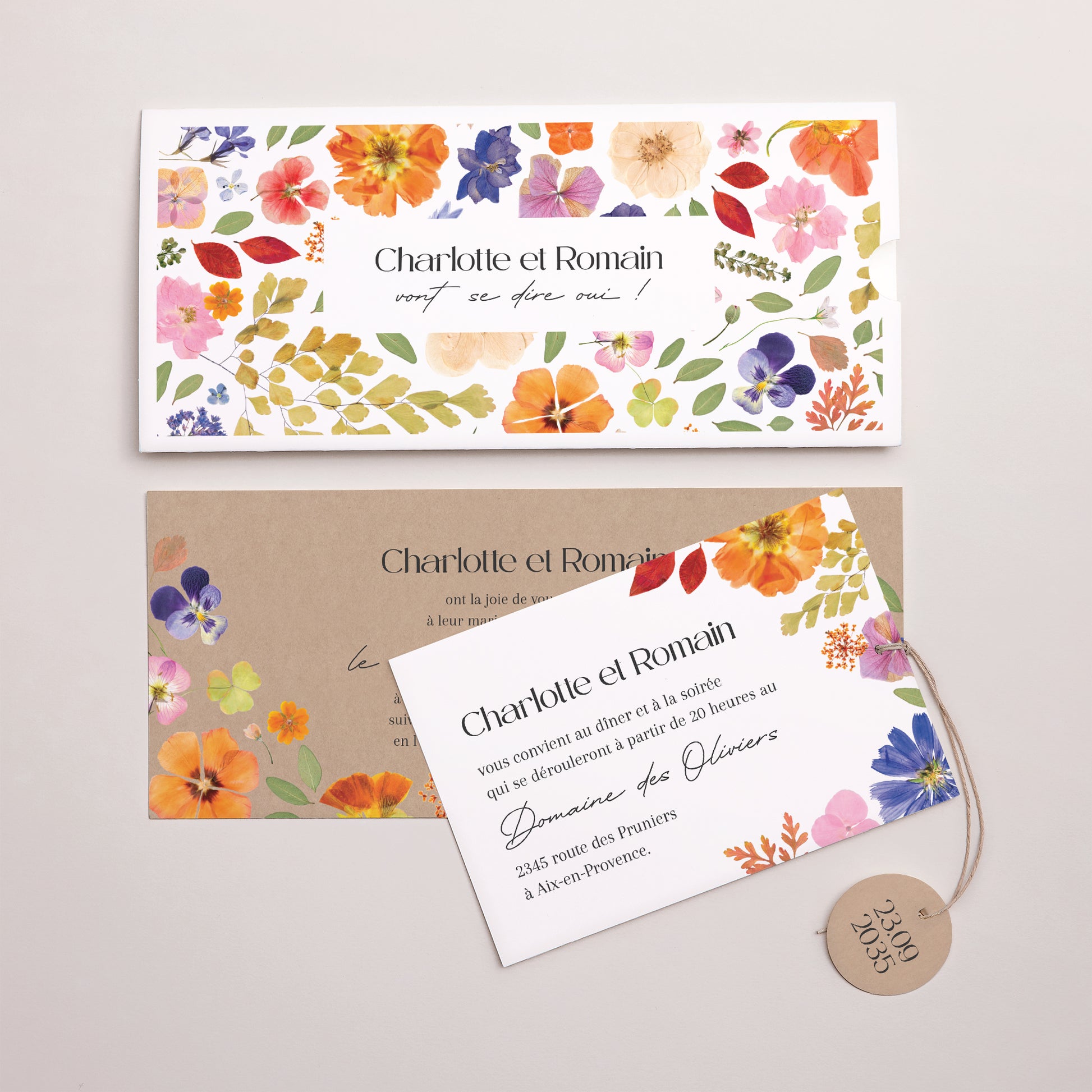 Faire-part Mariage Pochette 2 cartes, étiquette Herbier d’Amour photo N° 3