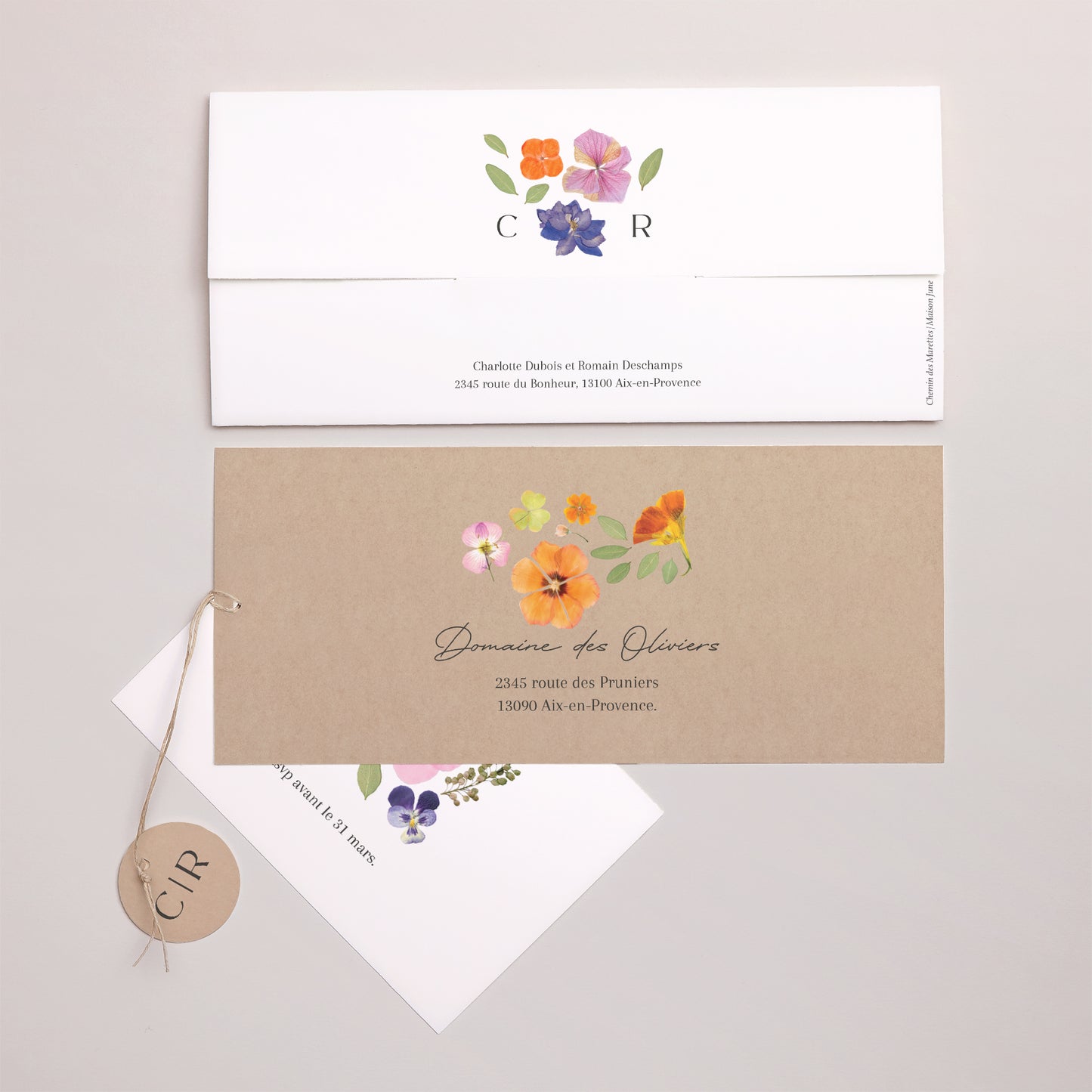 Faire-part Mariage Pochette 2 cartes, étiquette Herbier d’Amour photo N° 4