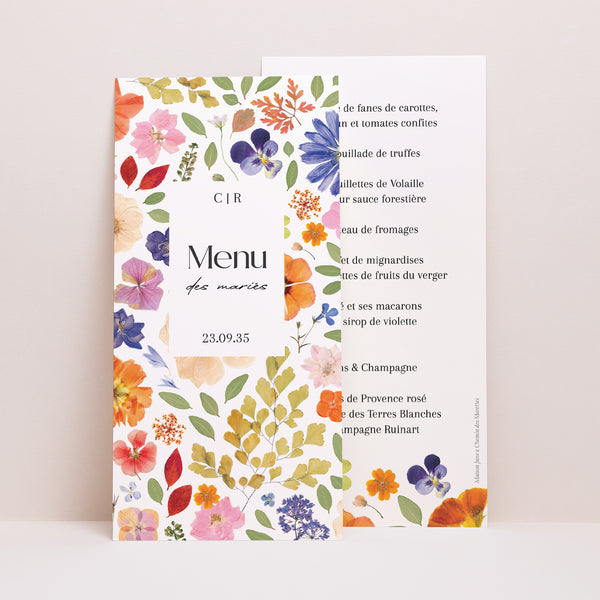 Menu Mariage Panoramique portrait Herbier d’Amour photo