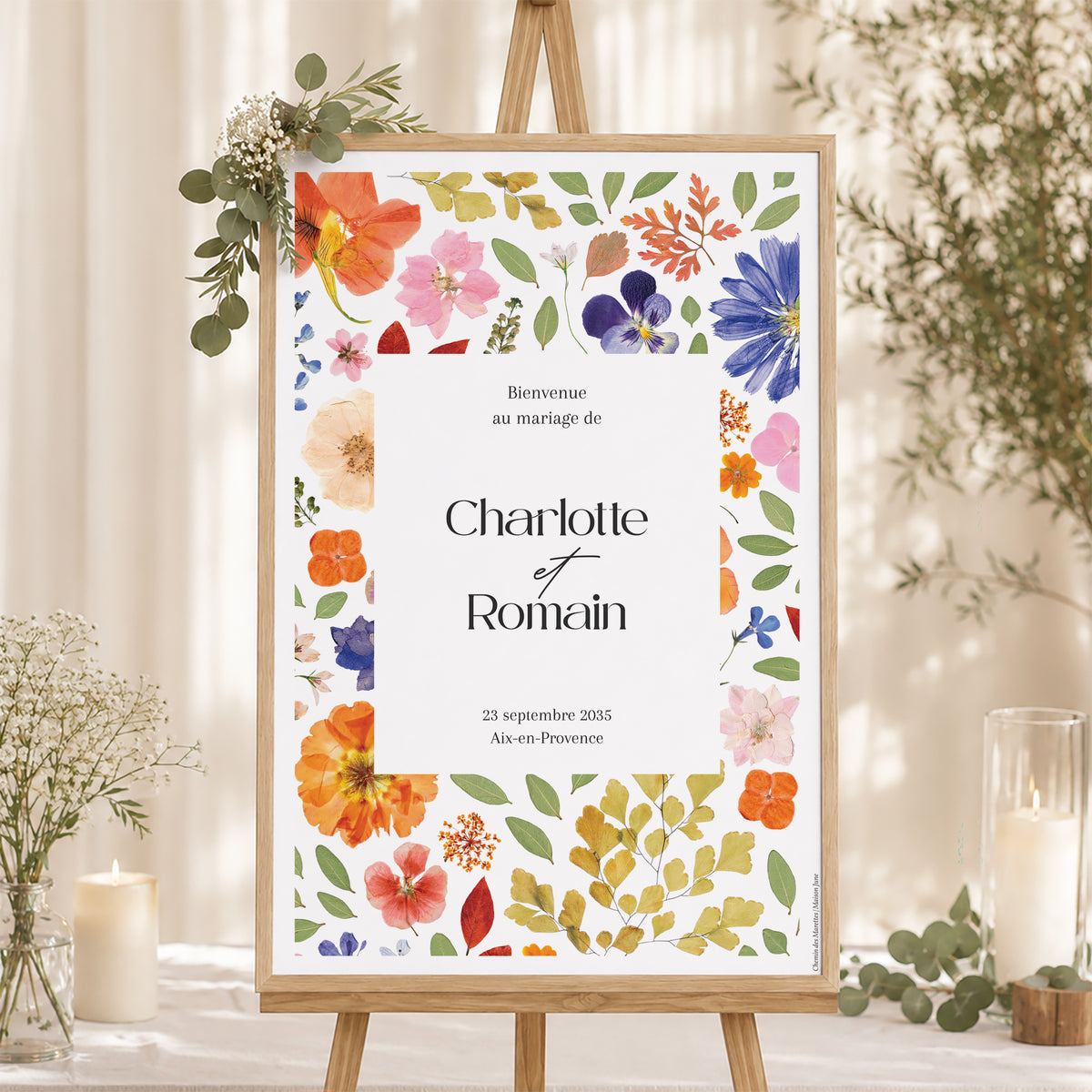 Panneau bienvenue Mariage Portrait 60 x 90 cm Herbier d’Amour photo N° 1