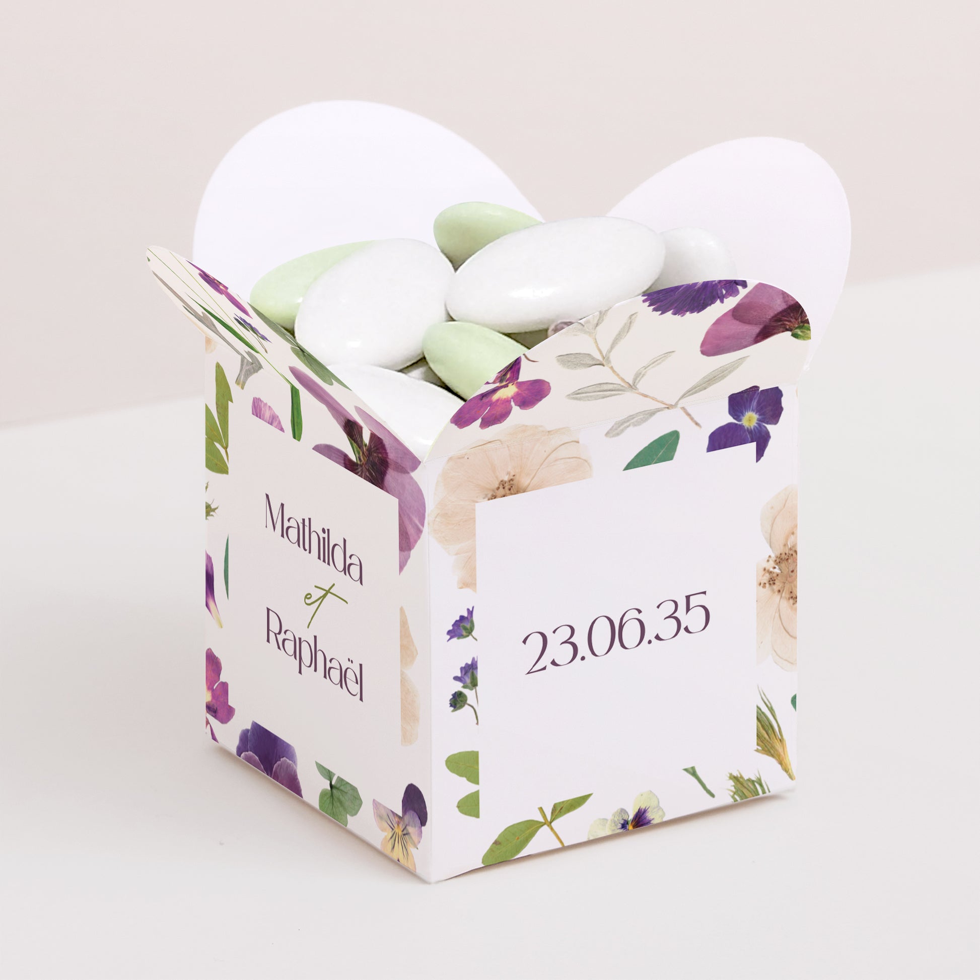 Boîte à dragées Mariage Ouverture papillon Ronde Florale photo N° 1