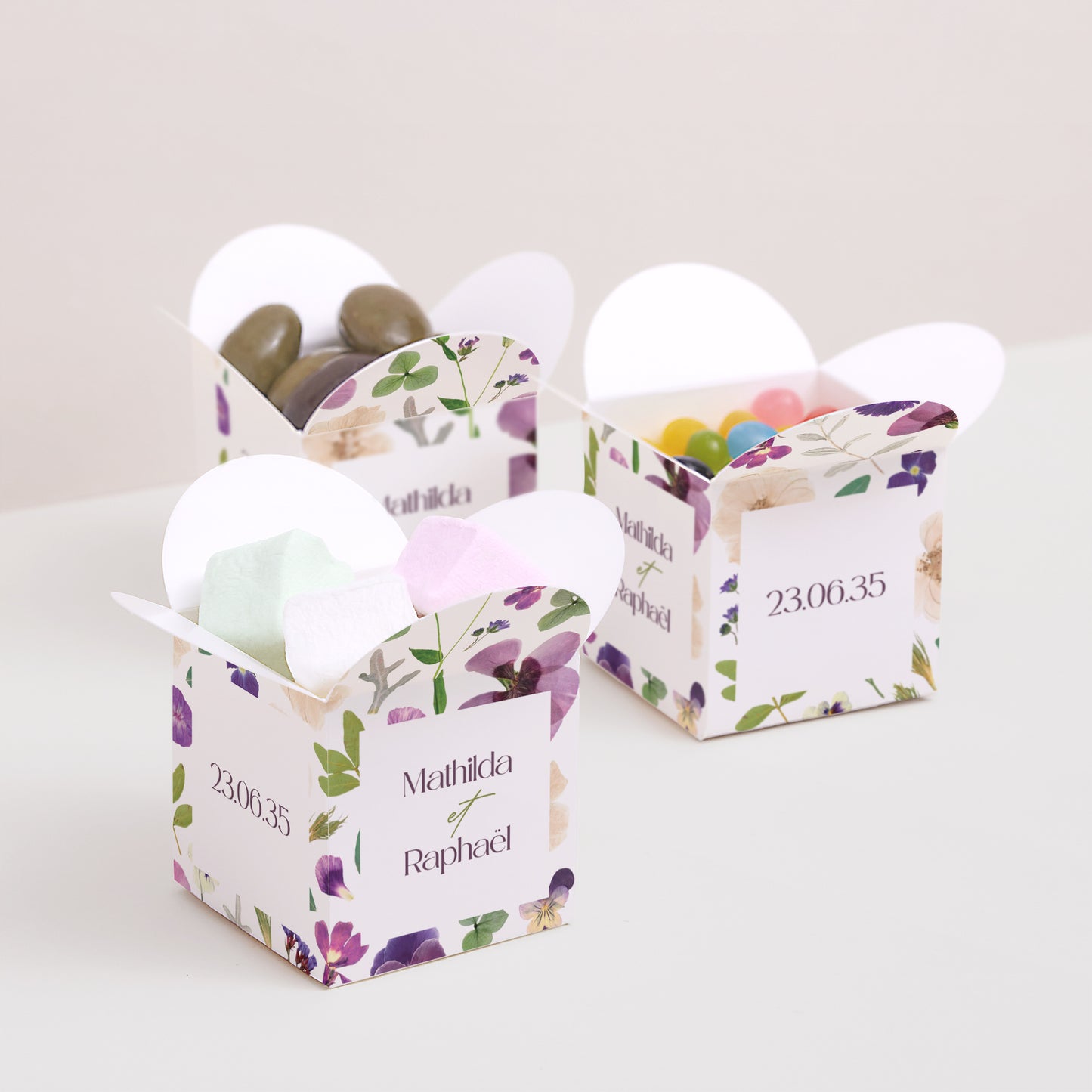 Boîte à dragées Mariage Ouverture papillon Ronde Florale photo N° 3