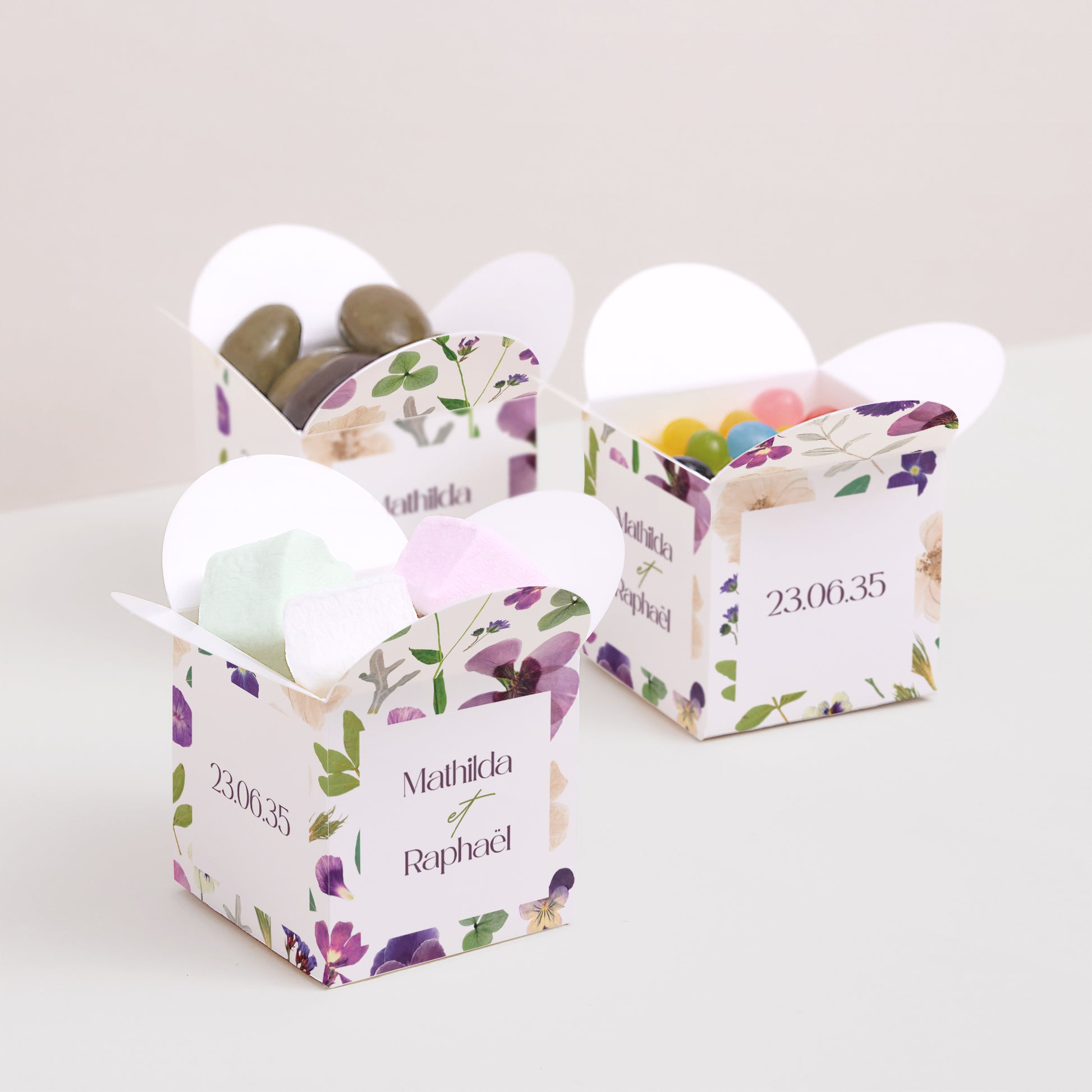 Boîte à dragées Mariage Ouverture papillon Ronde Florale photo N° 3