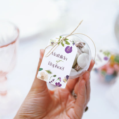 Boîte à dragées Mariage boule avec étiquette fanion Ronde Florale photo N° 3