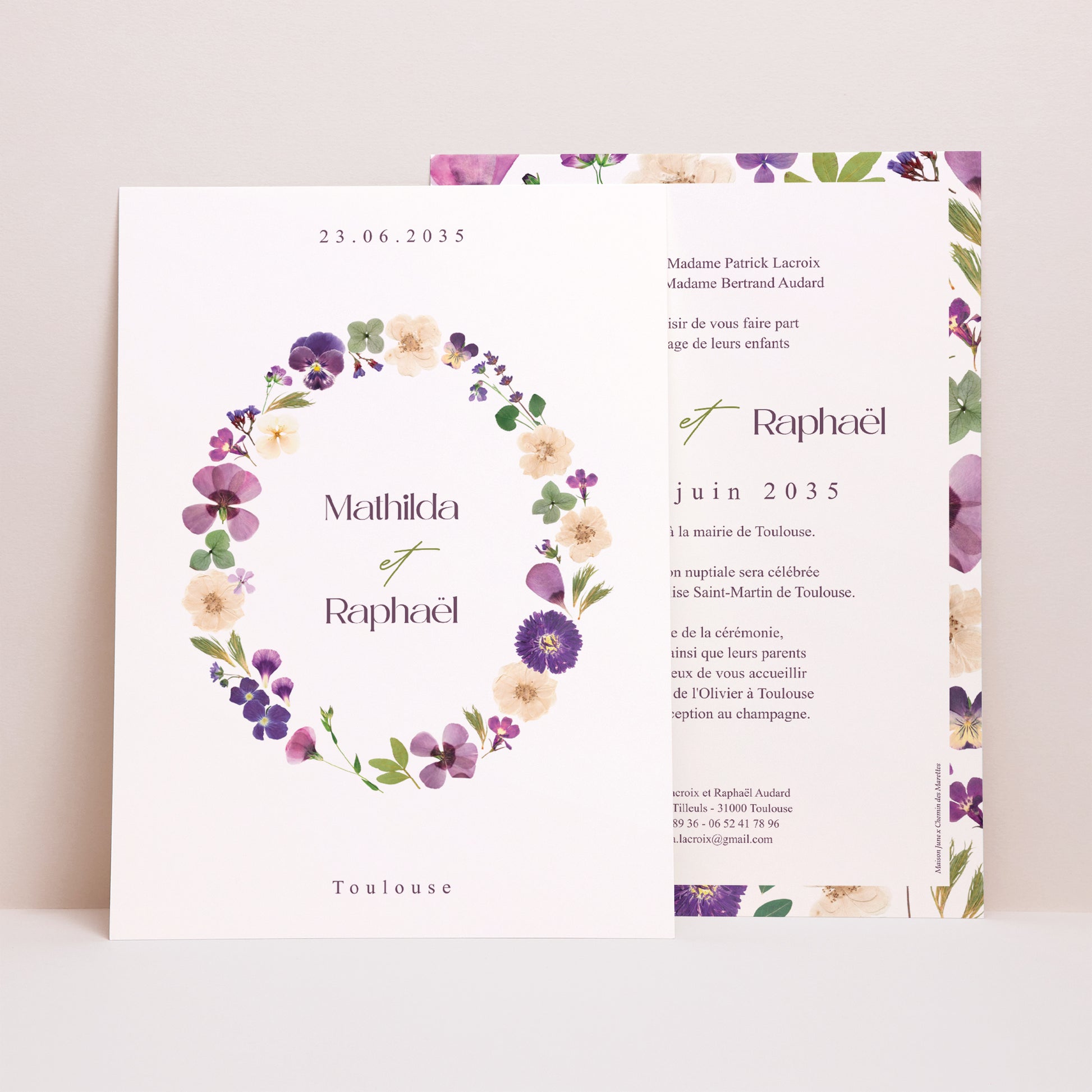 Faire-part Mariage Grand format rectangle Ronde Florale photo N° 1