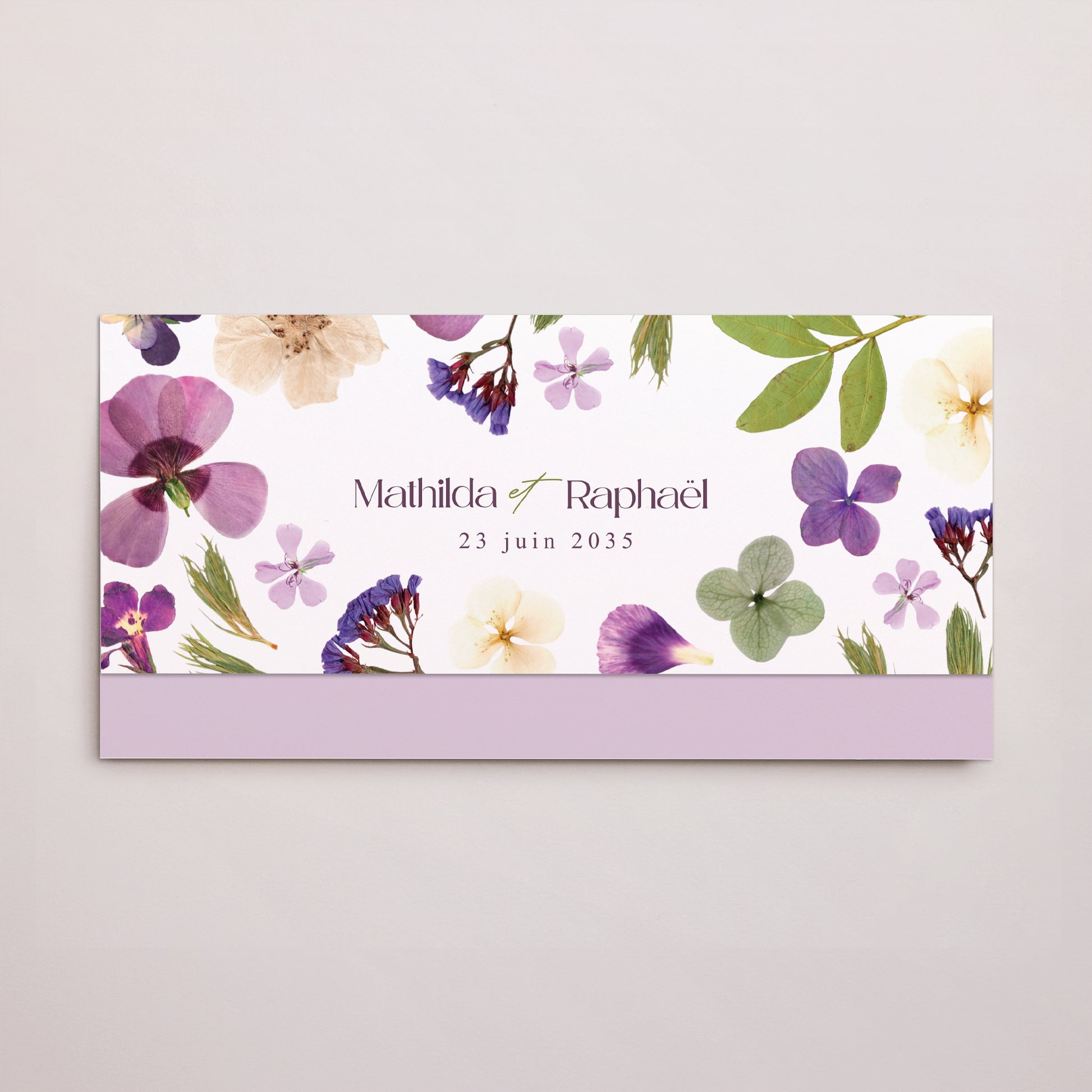 Faire-part Mariage pochette rectangle, 2 cartes Ronde Florale photo N° 1