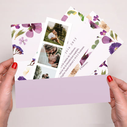 Faire-part Mariage pochette rectangle, 2 cartes Ronde Florale photo N° 2