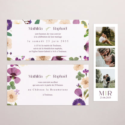 Faire-part Mariage pochette rectangle, 2 cartes Ronde Florale photo N° 3