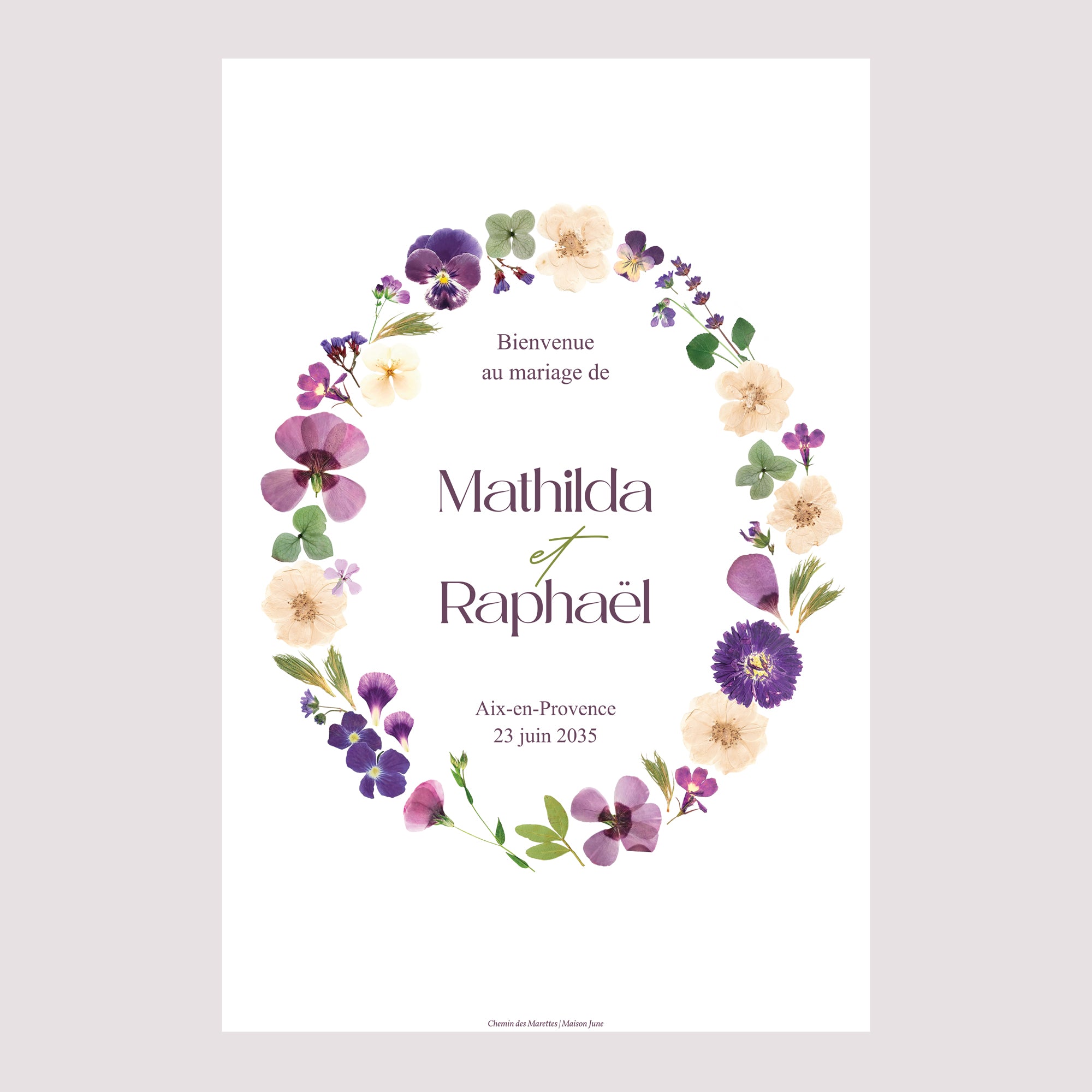 Panneau bienvenue Mariage Portrait 60 x 90 cm Ronde Florale photo N° 2