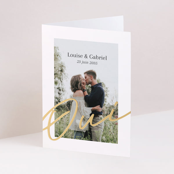 Faire-part Mariage Portrait double volet Signature Dorée photo