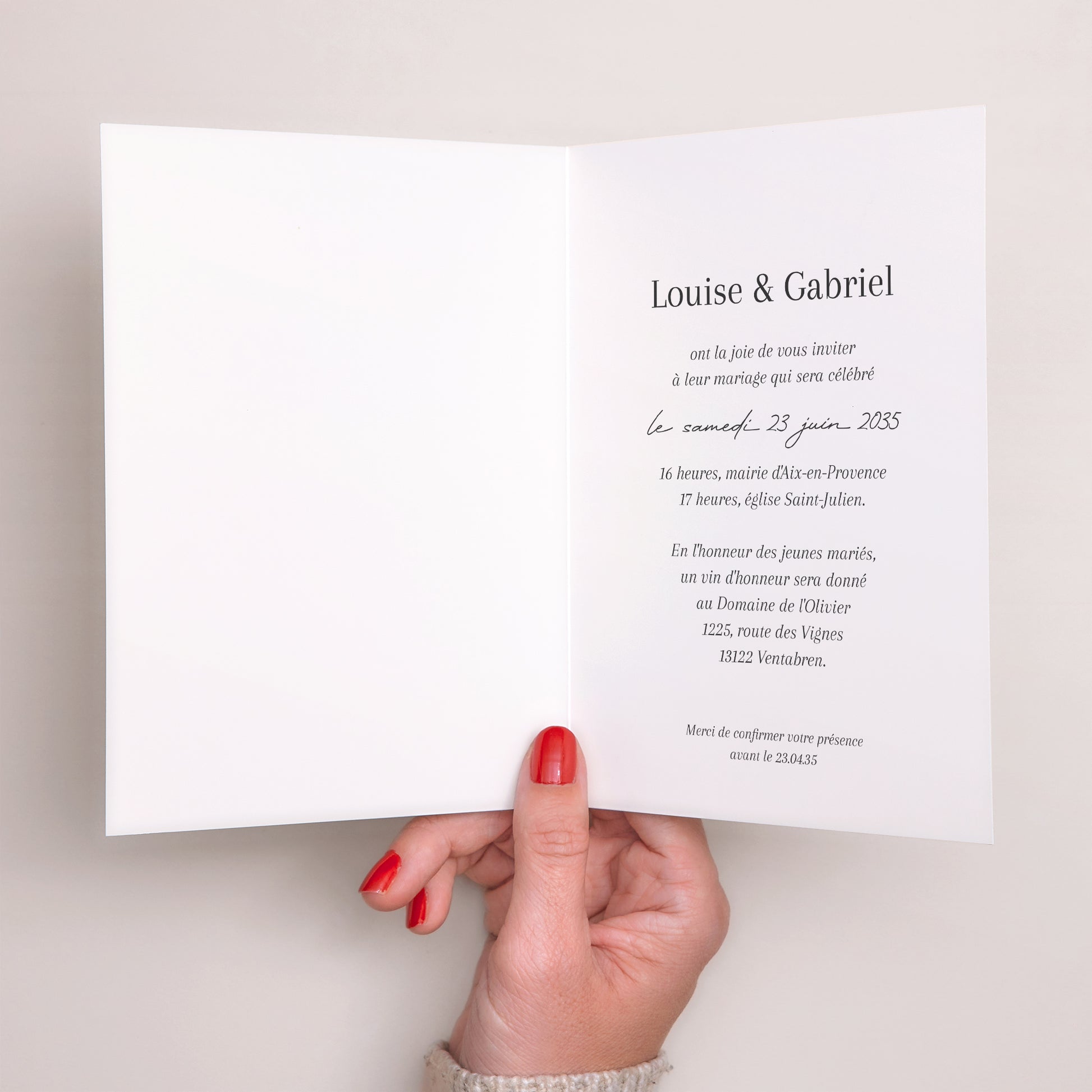 Faire-part Mariage Portrait double volet Signature Dorée photo N° 2