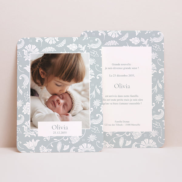 Faire-part Naissance Portrait, bords arrondis Douceur Cachemire photo