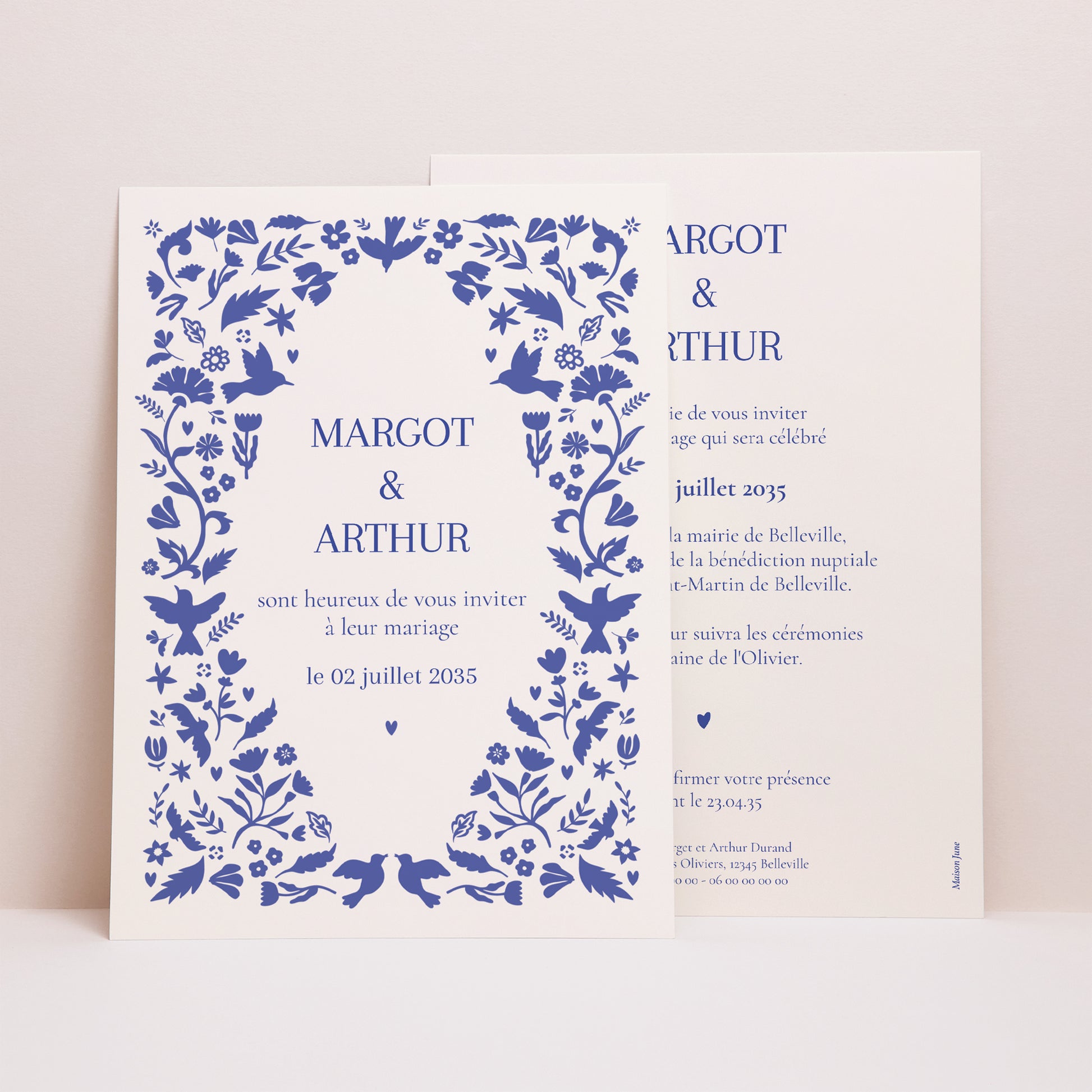 Faire-part Mariage Grand format rectangle Bleu de Cœur photo N° 1