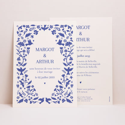 Faire-part Mariage Grand format rectangle Bleu de Cœur photo N° 1