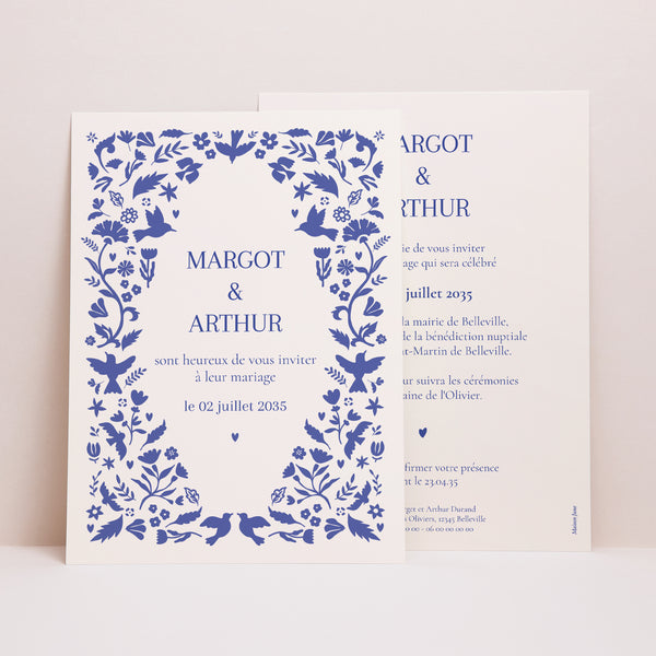 Faire-part Mariage Grand format rectangle Bleu de Cœur photo