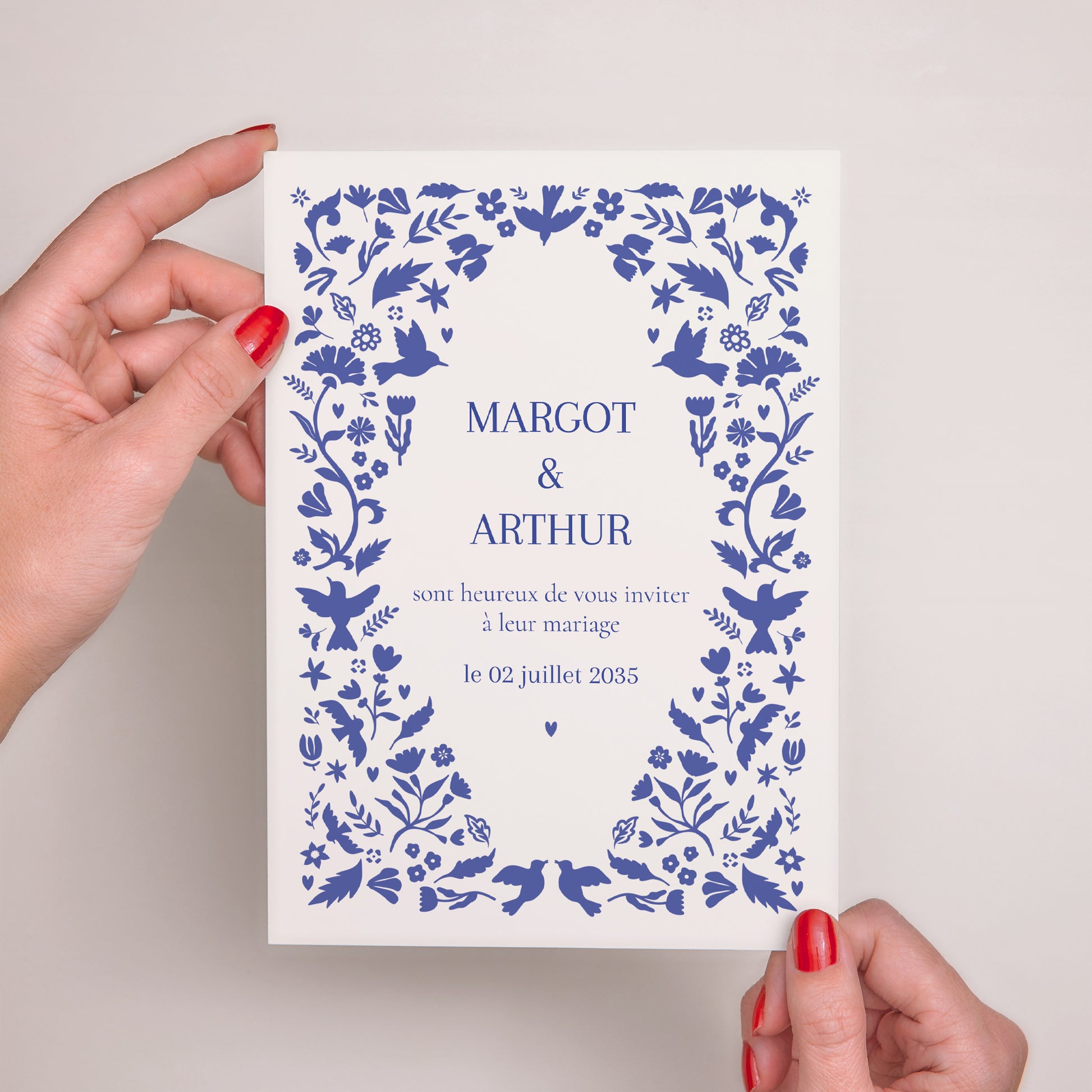 Faire-part Mariage Grand format rectangle Bleu de Cœur photo N° 2