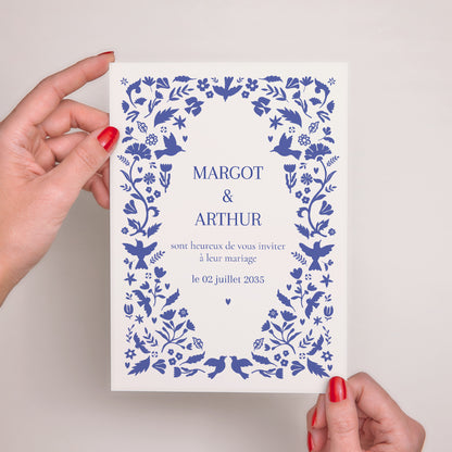 Faire-part Mariage Grand format rectangle Bleu de Cœur photo N° 2
