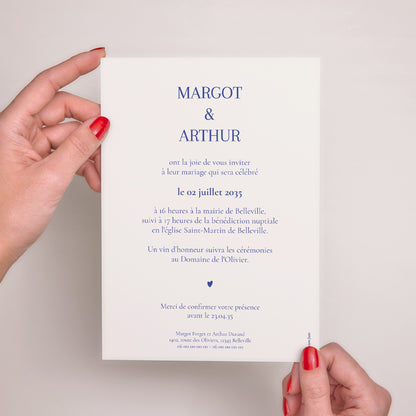 Faire-part Mariage Grand format rectangle Bleu de Cœur photo N° 3