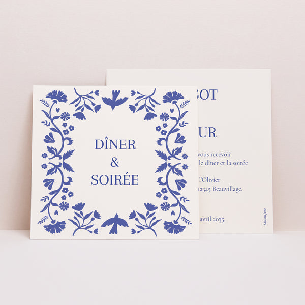 Invitations Mariage Carré Bleu de Cœur photo