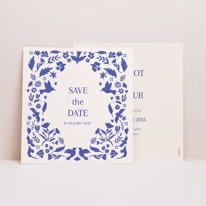 Save the date Mariage Carré Bleu de Cœur photo N° 1