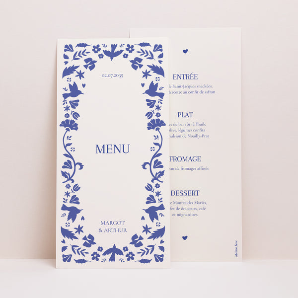 Menu Mariage Panoramique portrait Bleu de Cœur photo