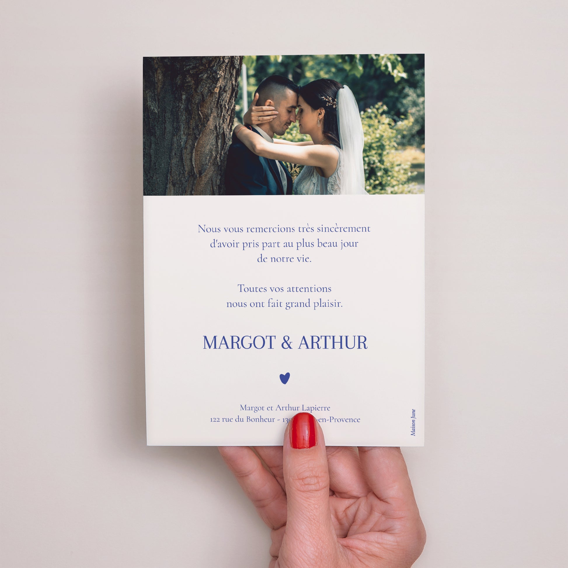 Remerciements Mariage Portrait Bleu de Cœur photo N° 3