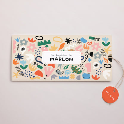 Faire-part Baptême Pochette 2 cartes, étiquette Matisse tout en couleur photo N° 1