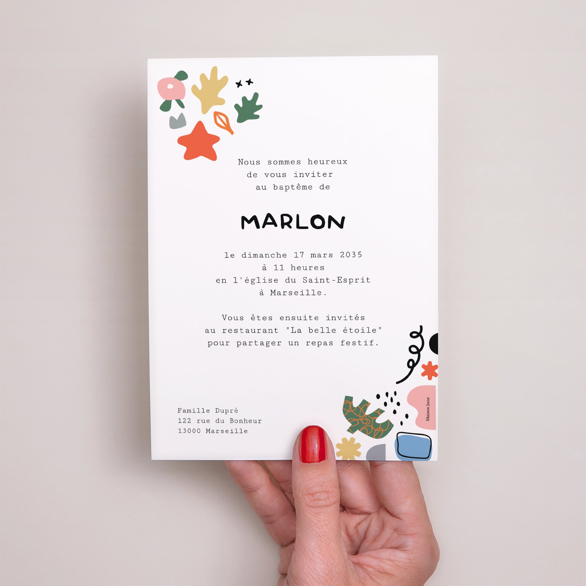 Faire-part Baptême Portrait Matisse tout en couleur photo N° 3