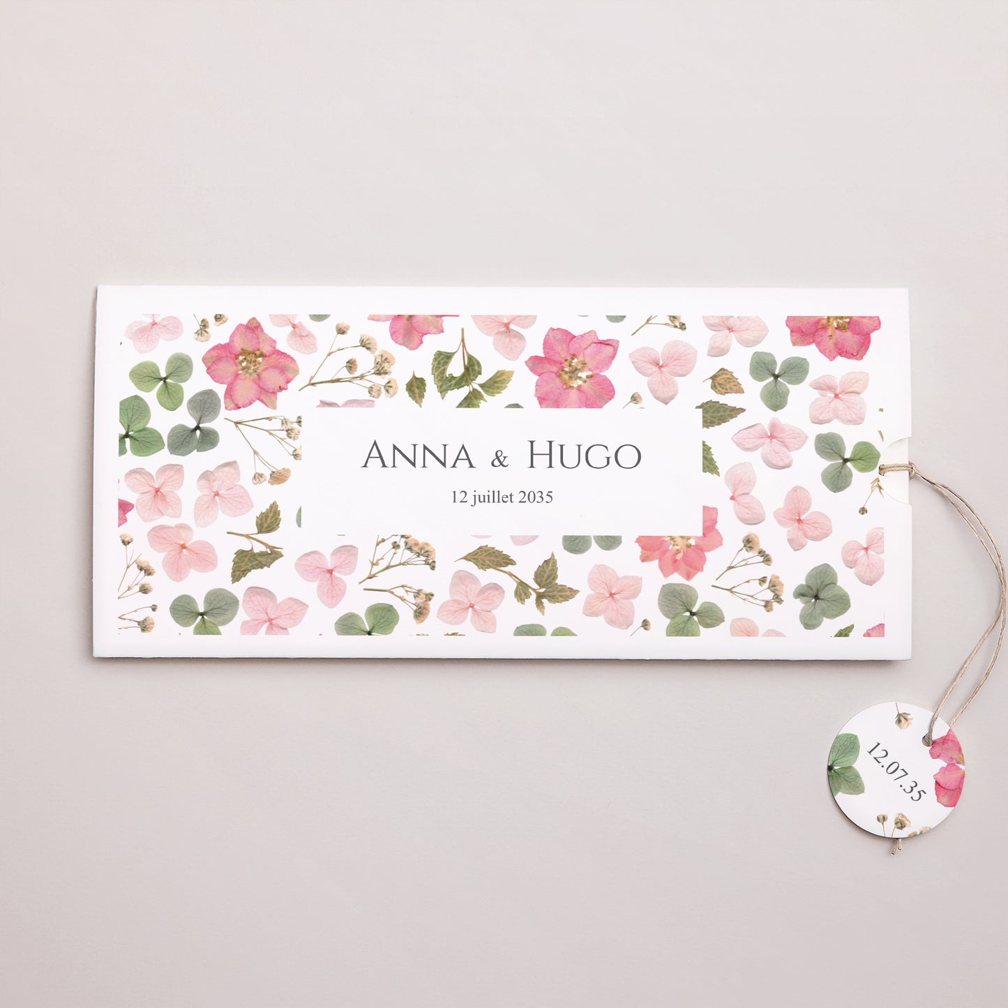 Faire-part Mariage Pochette 2 cartes, étiquette Poésie Florale photo N° 1
