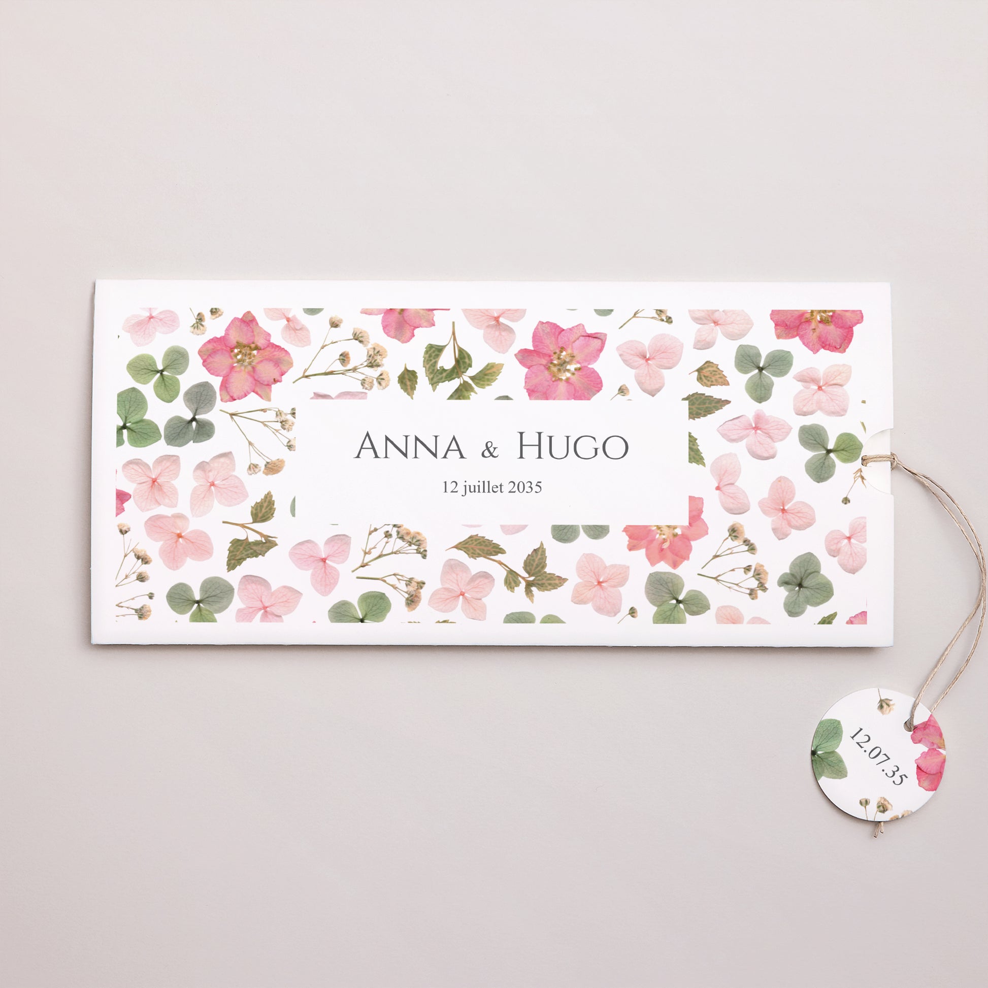 Faire-part Mariage Pochette 2 cartes, étiquette Poésie Florale photo N° 1