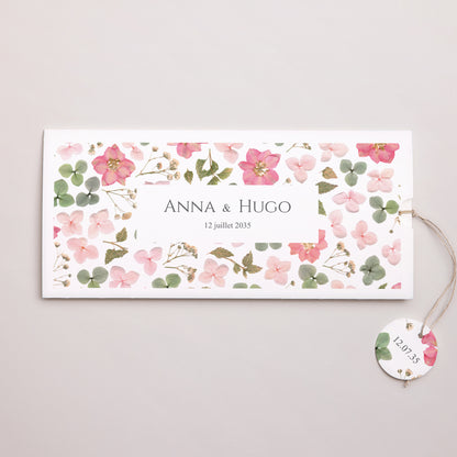 Faire-part Mariage Pochette 2 cartes, étiquette Poésie Florale photo N° 1