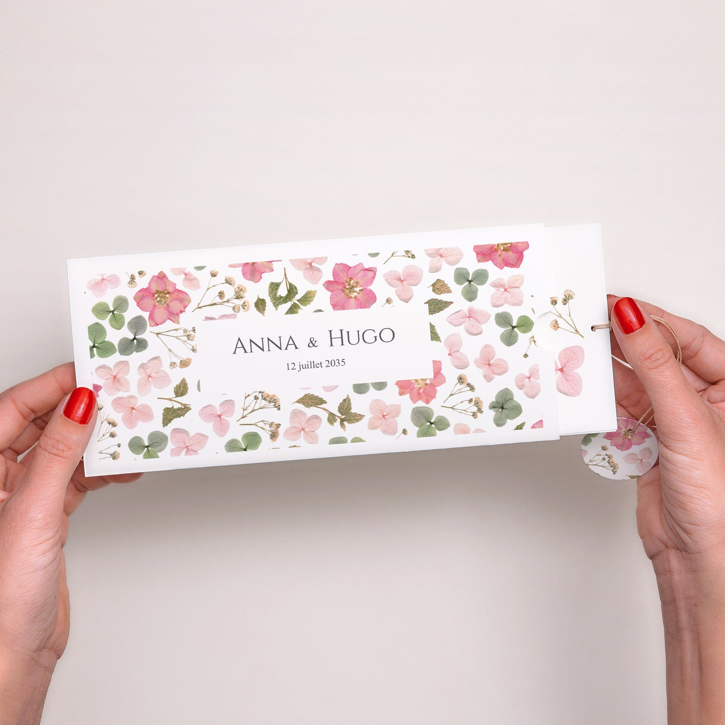 Faire-part Mariage Pochette 2 cartes, étiquette Poésie Florale photo N° 2