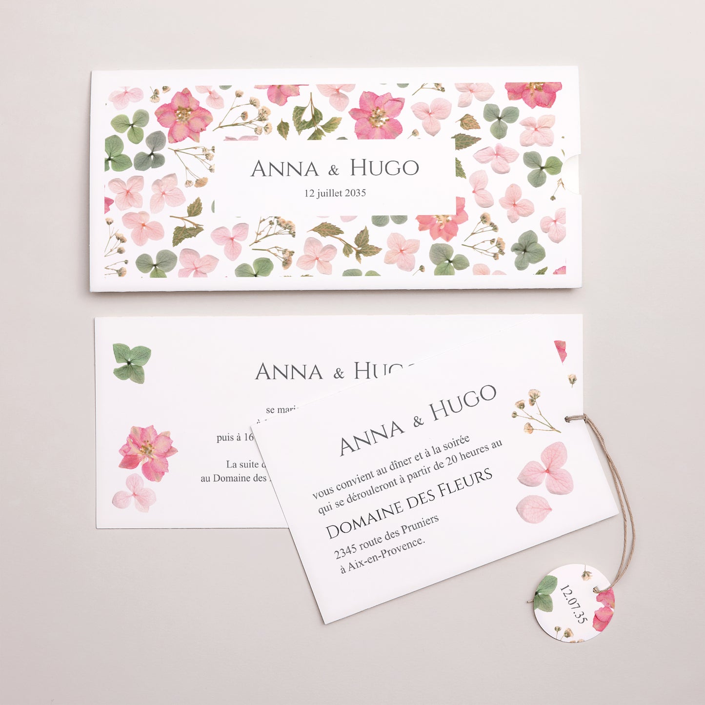 Faire-part Mariage Pochette 2 cartes, étiquette Poésie Florale photo N° 3