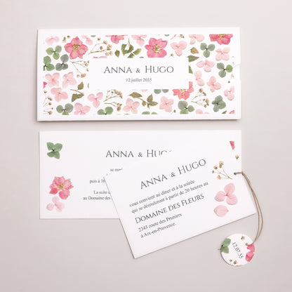 Faire-part Mariage Pochette 2 cartes, étiquette Poésie Florale photo N° 3