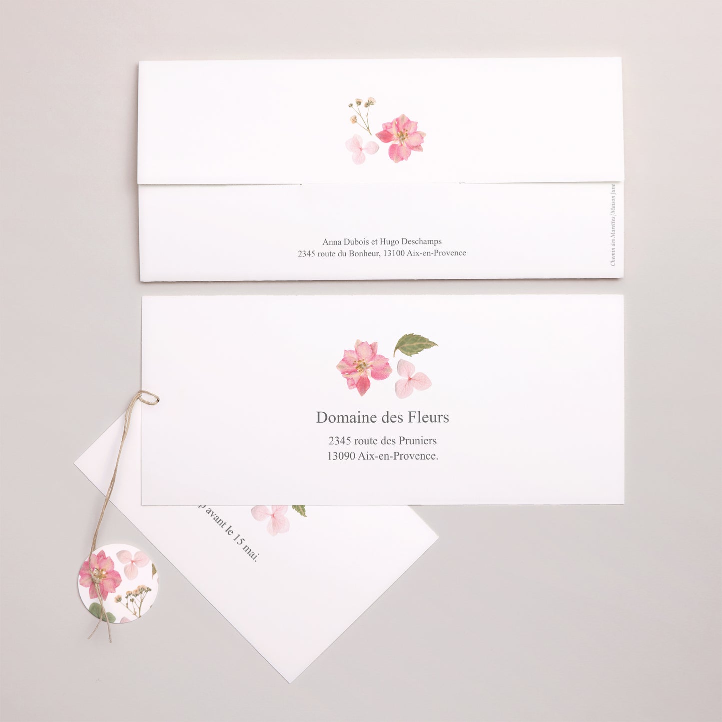 Faire-part Mariage Pochette 2 cartes, étiquette Poésie Florale photo N° 4