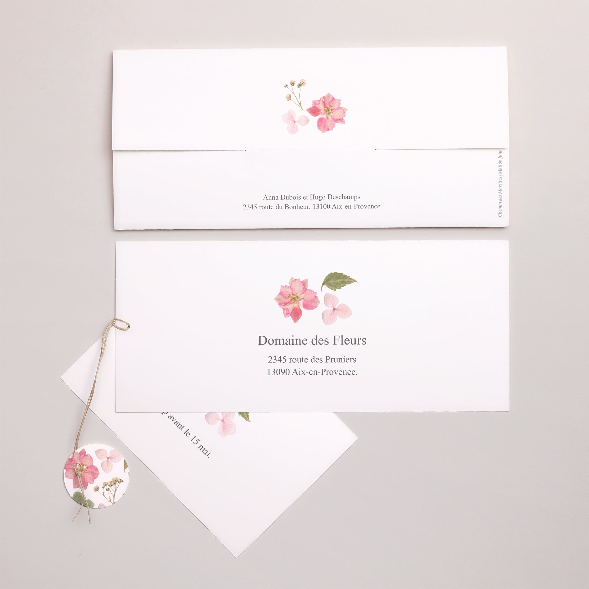 Faire-part Mariage Pochette 2 cartes, étiquette Poésie Florale photo N° 4