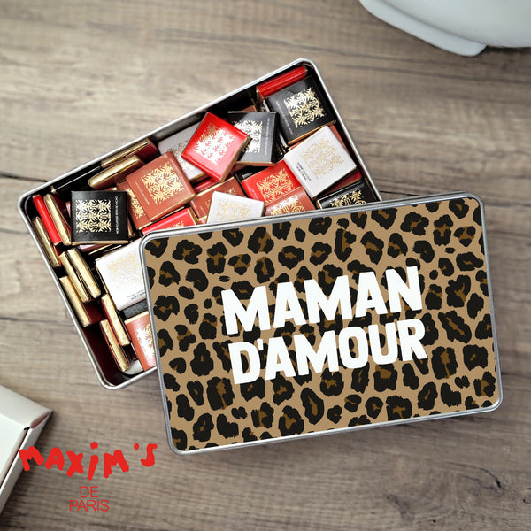 Boite métallique rectangle, garnie de chocolats Maman d'Amour Léopard photo
