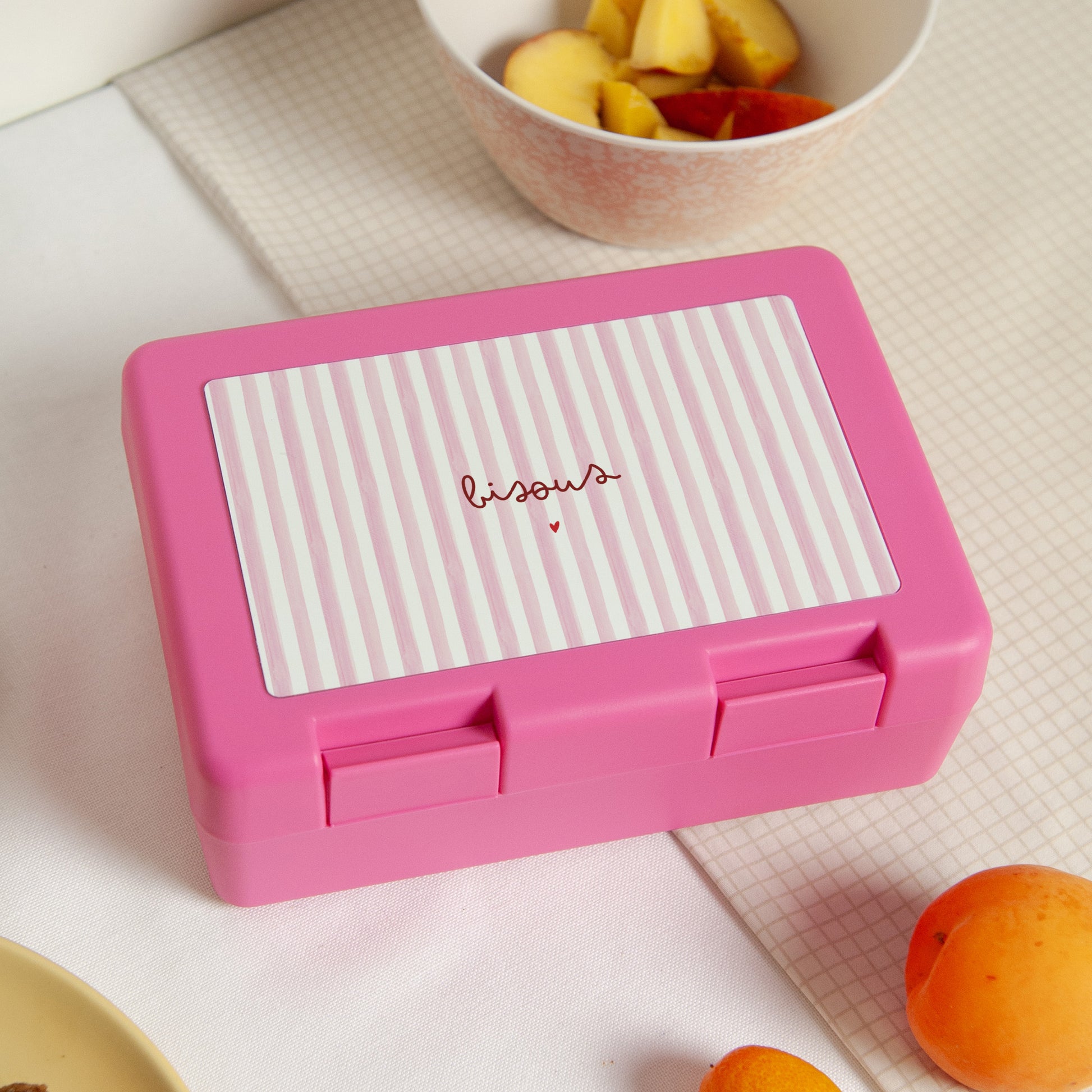 Boite goûter Rose Bisous rayures photo N° 1