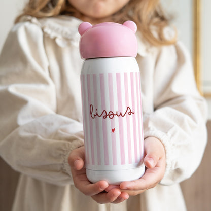 Gourde enfant Rose, 32 cl Bisous rayures photo N° 1